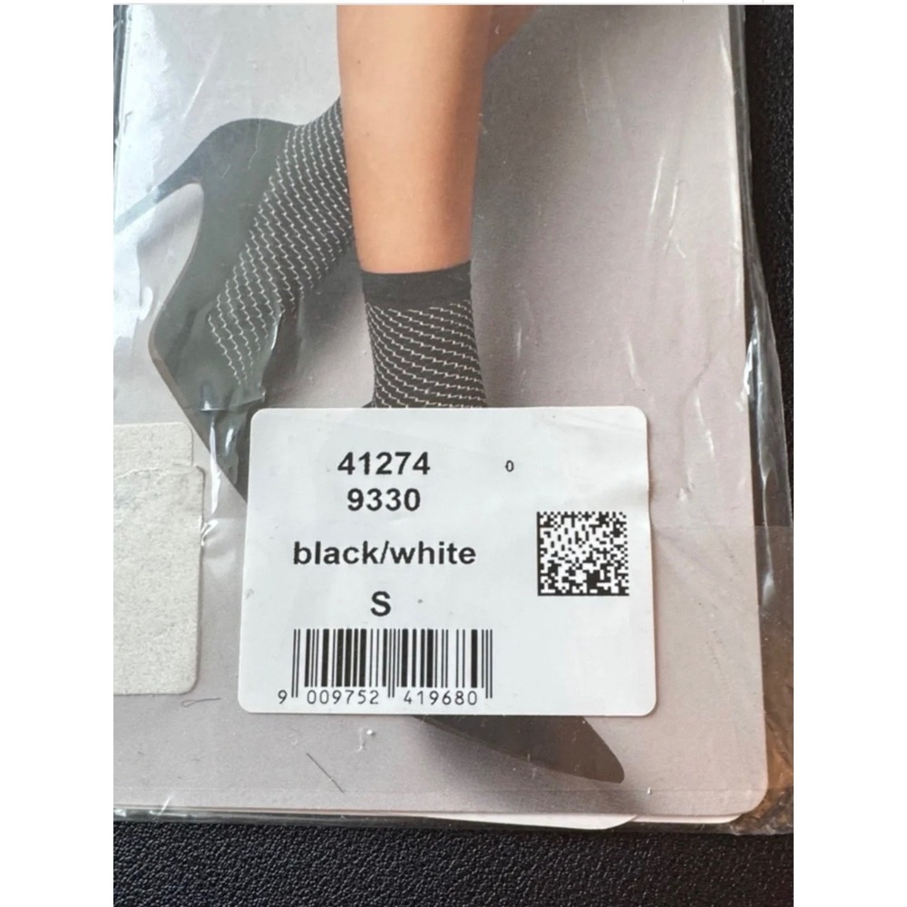 Wolford Cilou Socks Black White Textured Net Ankle Socks Small 41274 NEW - Picture 4 of 6